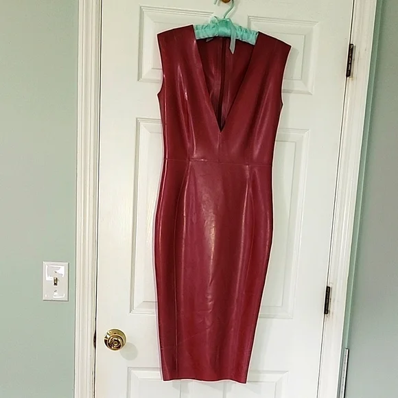 House of CB Electric Rose Pink Latex Riviera Midi Dress Medium - Picture 2 of 15